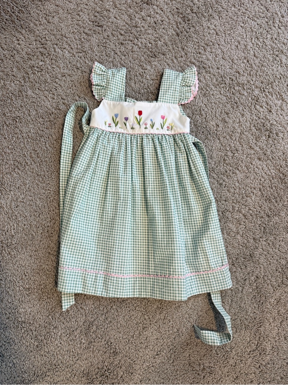 Sweet Dreams Green Gingham Floral-Embroidered Dress size 3. NWOT.